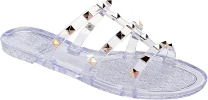 Studded Sandals for Womens Jelly Shoes Flats Stud Slides Slip On Dressy Black Jellies Slippers Summer Beach with Rivets