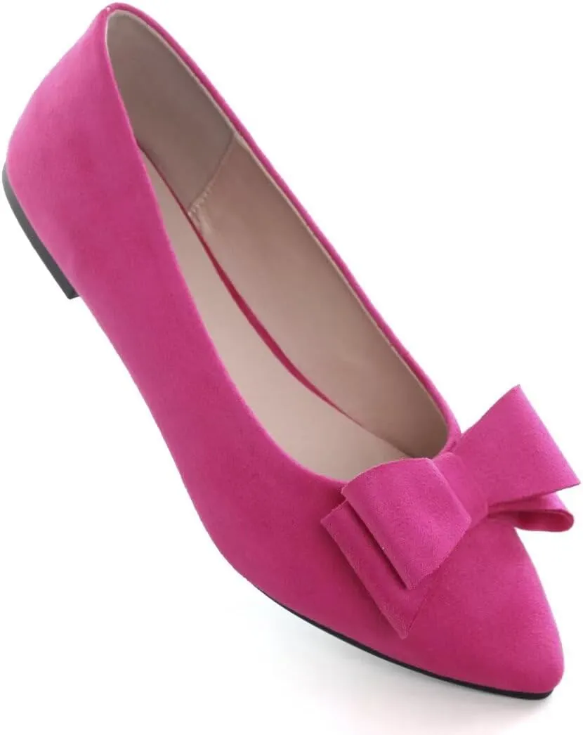 Stunner Womens Bowknot Flower Ballet Flats Pointed Toe Soft Dress Shoes