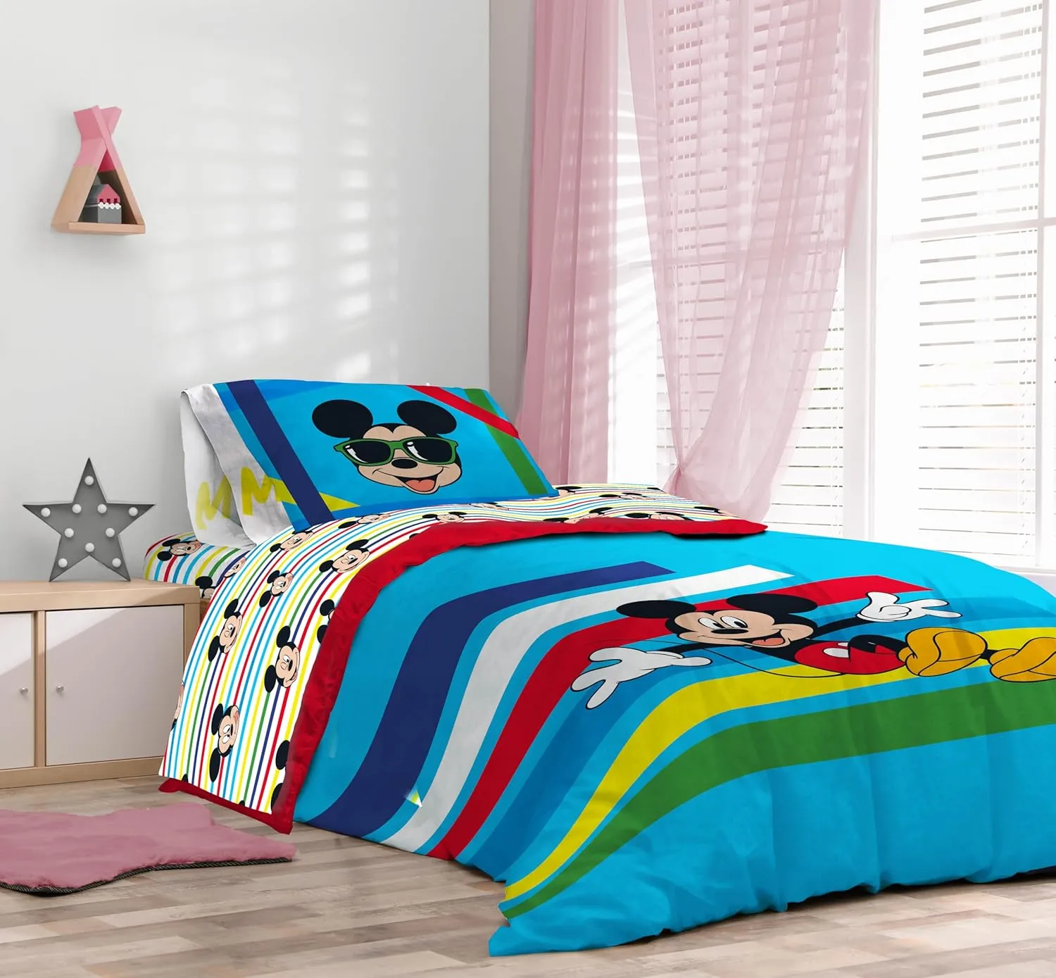 Sunny Side Up Disney Mickey Mouse Full Comforter Set - 7 Piece Kids Bedding Includes Comforter, Sheets & Pillow Cover - Super Soft Microfiber Bed Set