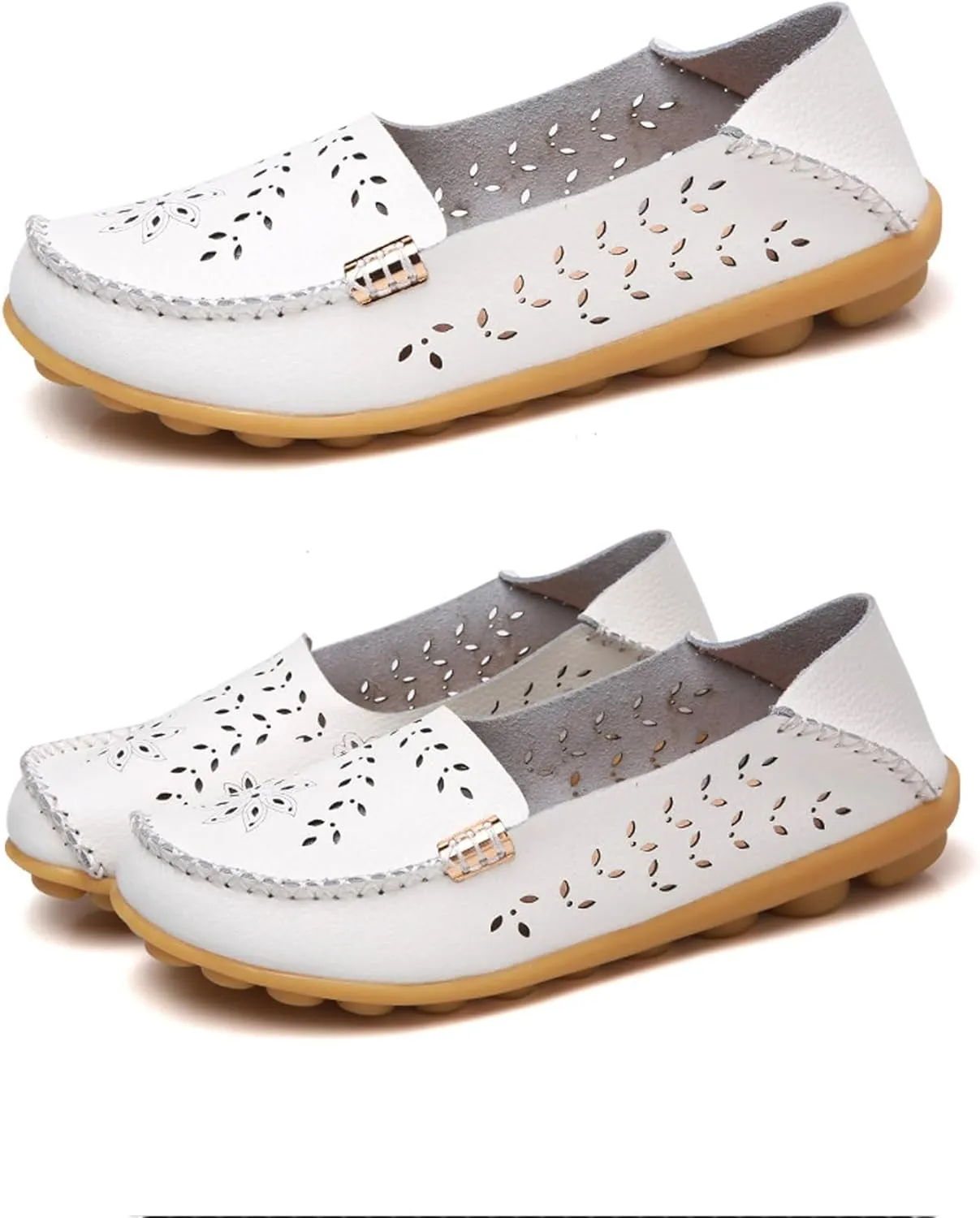Sunporx Women's Driving Loafers Leather Comfortable Moccasins Breathable Slip On Nurse Loafer Round Toe Wild Walking Fashion Soft Shoes