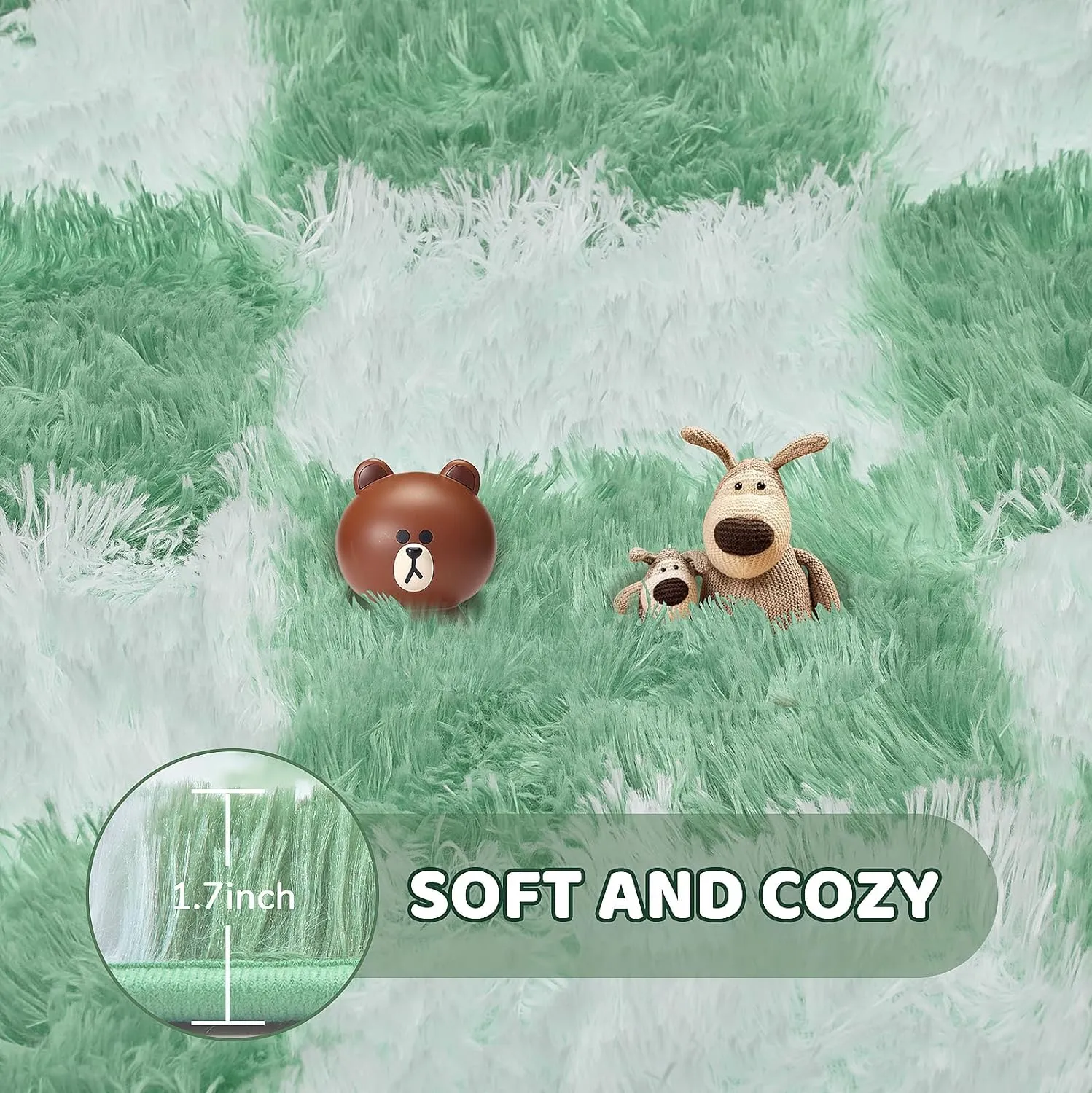 Super Soft Rug, Round Rug for Bedroom, 5X5 Ft Sage Green and White Checkered Round Rug Non-Slip High Pile Cute Soft Fluffy Rug for Living Room Bedroom Kids Room