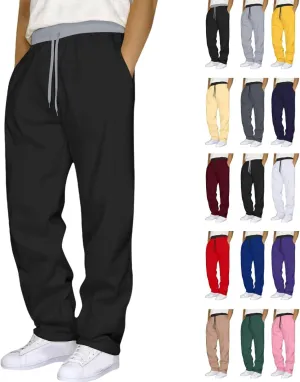 Sweat Pants for Men Athletic Drawstring Wide Leg Casual Joggers Pants Workout Running Loose Fit Trousers with Pockets