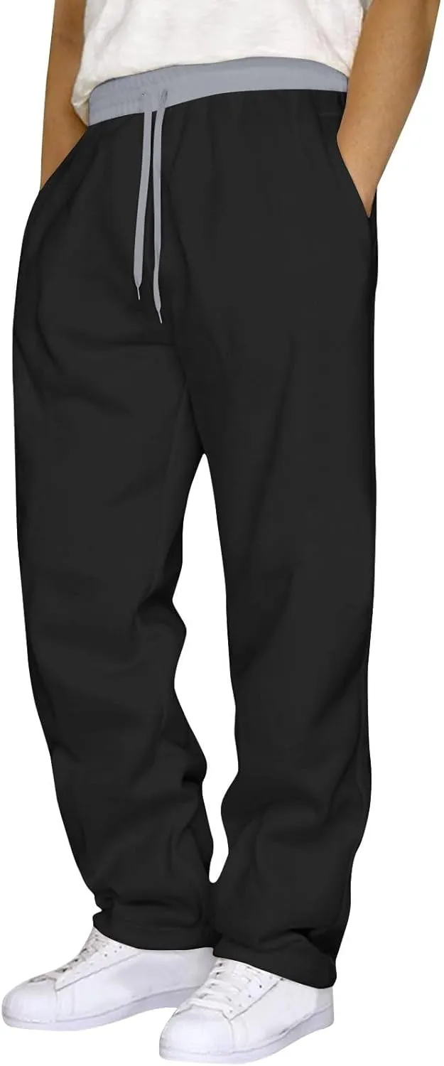 Sweat Pants for Men Athletic Drawstring Wide Leg Casual Joggers Pants Workout Running Loose Fit Trousers with Pockets