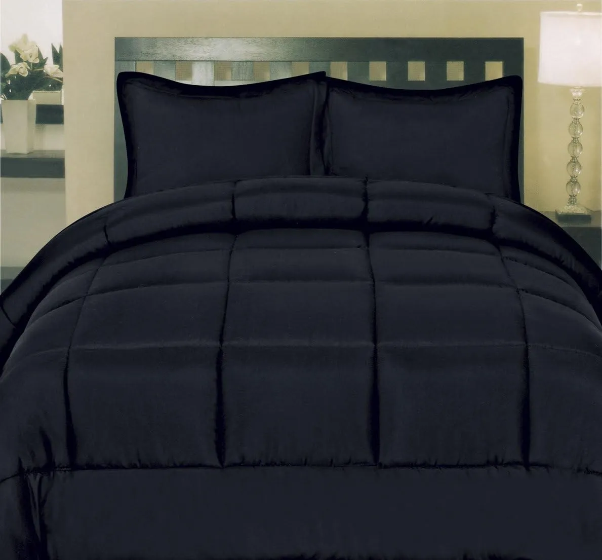 Sweet Home Collection 5 Piece Comforter Set Bag Solid Color All Season Soft Down Alternative Blanket & Luxurious Microfiber Bed Sheets, Black, Twin