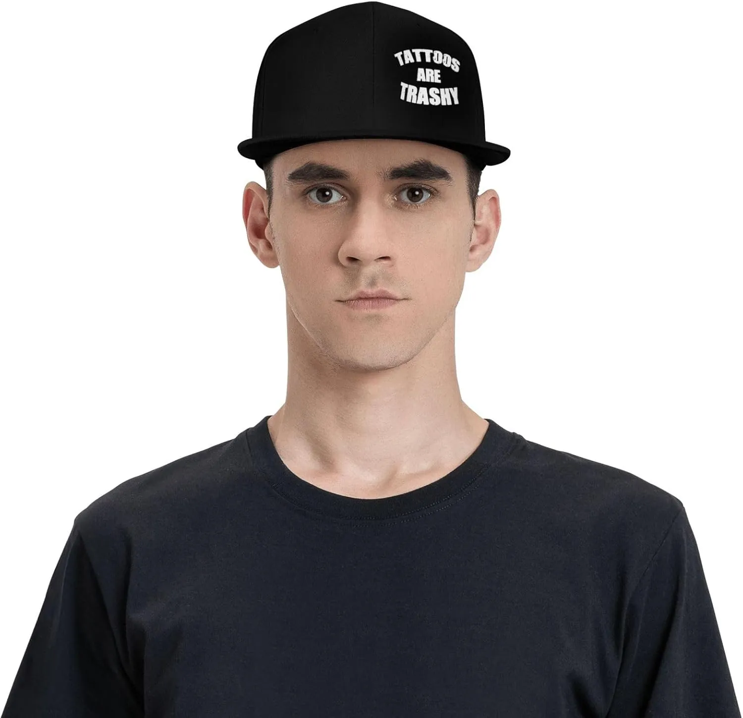Tattoo Lover Tattoos are Trashy Flat Brim Baseball Cap,Snapback Hats Adjustable Trucker Hat for Men & Women,Black