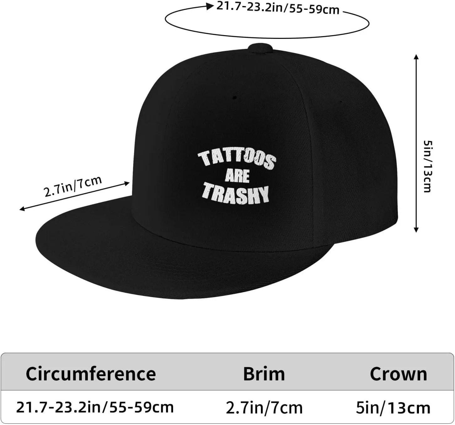 Tattoo Lover Tattoos are Trashy Flat Brim Baseball Cap,Snapback Hats Adjustable Trucker Hat for Men & Women,Black