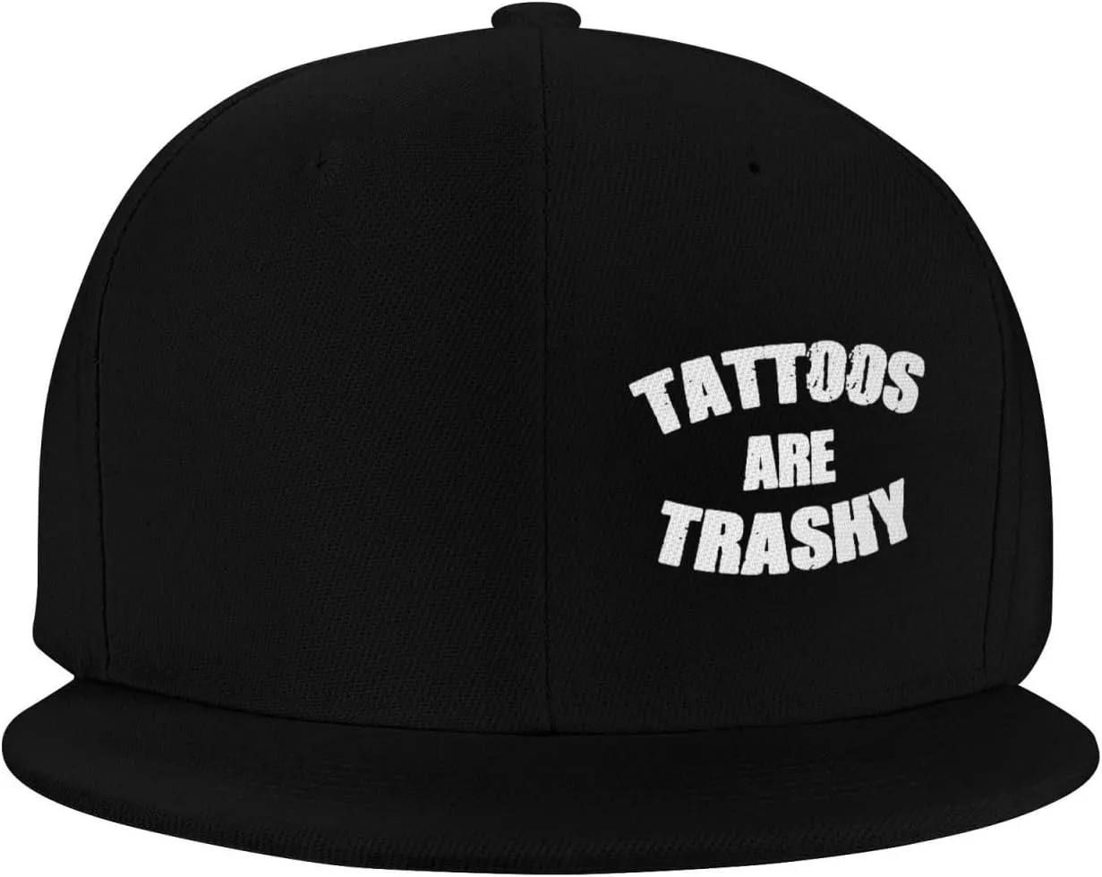 Tattoo Lover Tattoos are Trashy Flat Brim Baseball Cap,Snapback Hats Adjustable Trucker Hat for Men & Women,Black