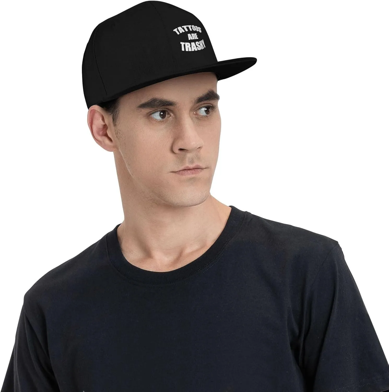 Tattoo Lover Tattoos are Trashy Flat Brim Baseball Cap,Snapback Hats Adjustable Trucker Hat for Men & Women,Black