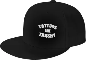 Tattoo Lover Tattoos are Trashy Flat Brim Baseball Cap,Snapback Hats Adjustable Trucker Hat for Men & Women,Black