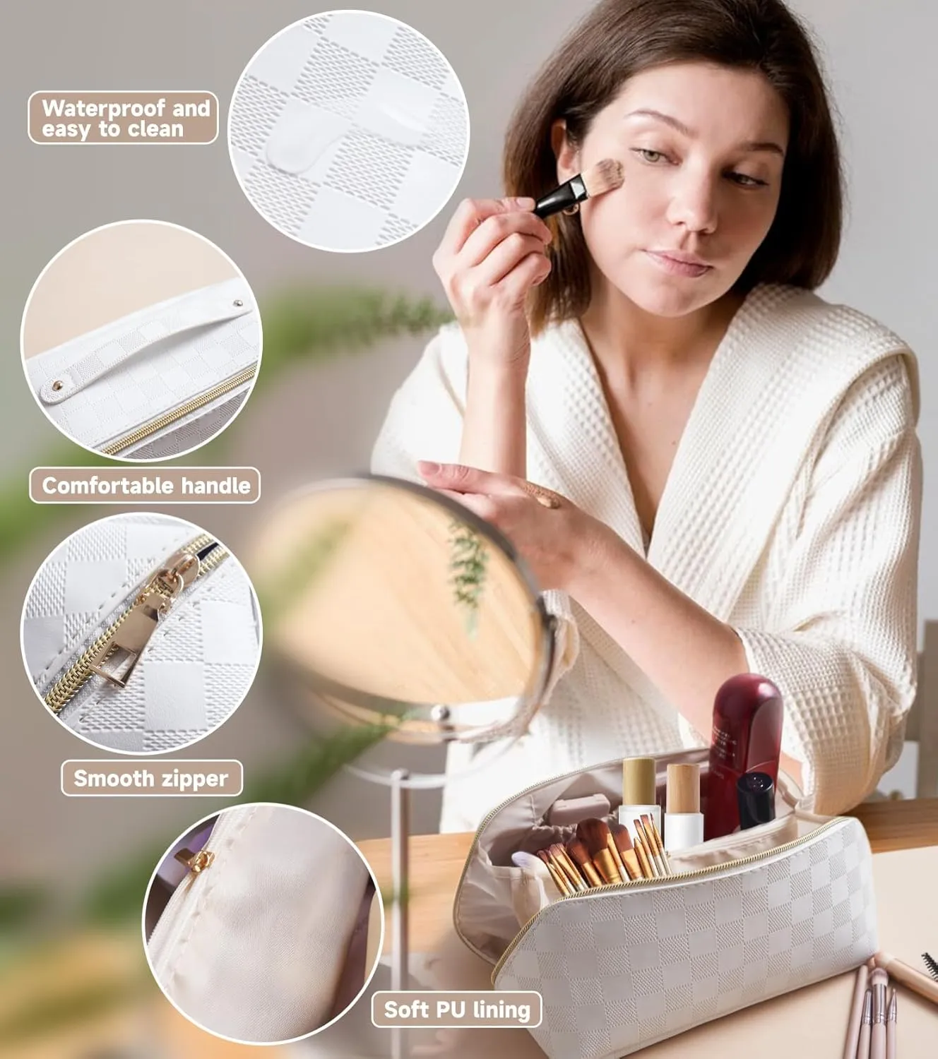 The new parallel makeup bag is very convenient for women to use, using good fabrics. each travel makeup bag can be easily stored. I chose the lay flat makeup bag. (white)