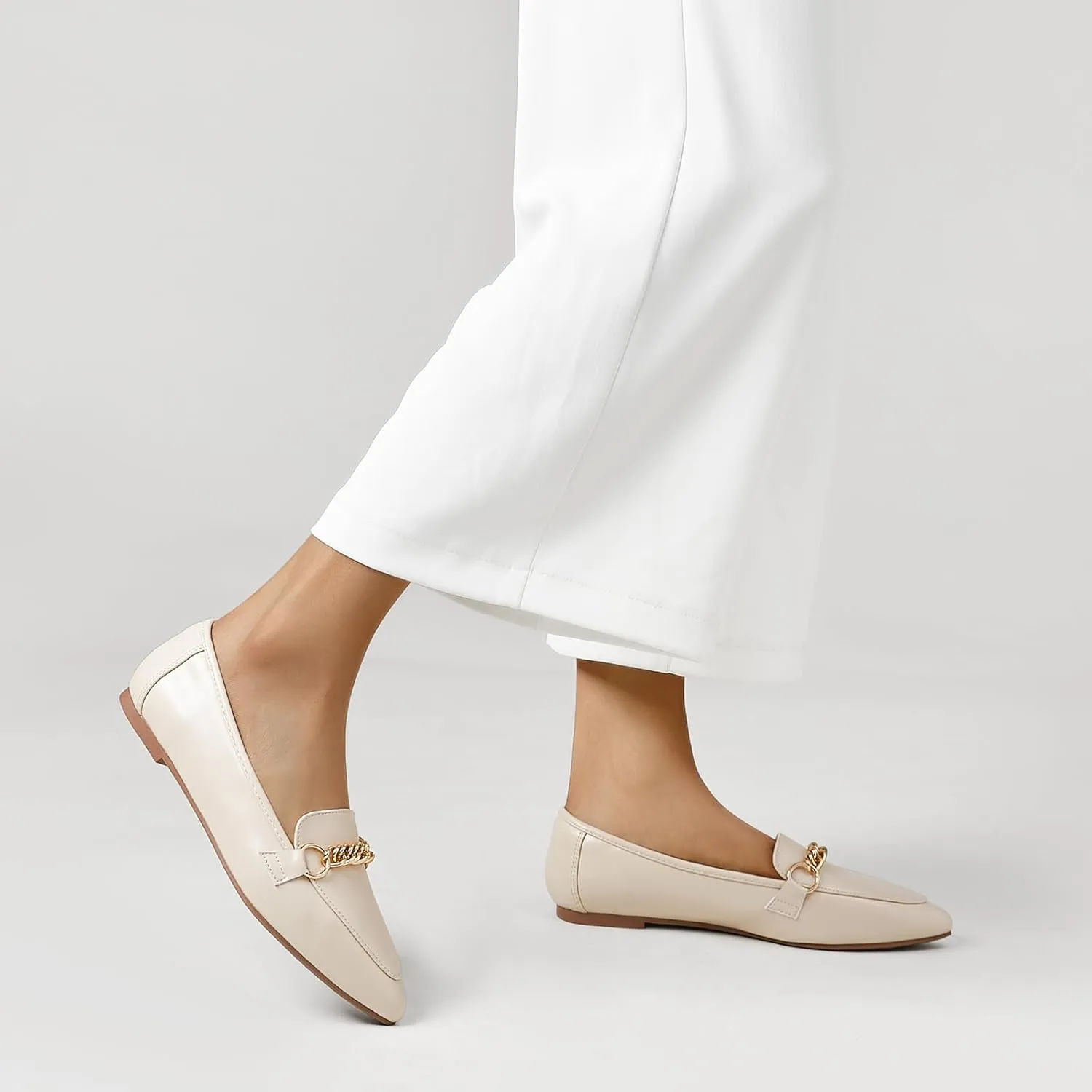 Tilocow Metal Chain Loafers for Women Pointed Toe Slip on Flats Comfortable Fashion Work Shoes