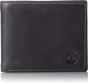 Timberland Men's Leather Wallet With Attached Flip Pocket, Black (Cloudy), One Size