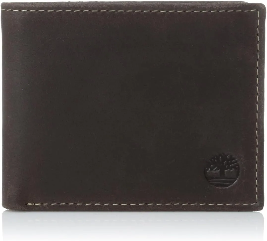 Timberland Men's Leather Wallet With Attached Flip Pocket, Brown (Delta), One Size
