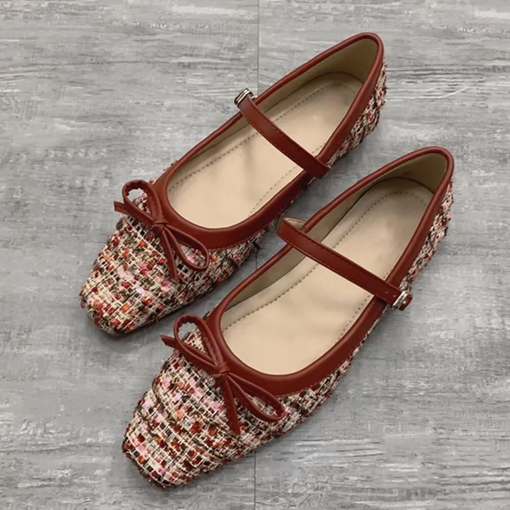 TN TANGNEST Flats for Women Classical Square Toe Mary Jane Flats Soft One Line Strap Flats Slip On Flats