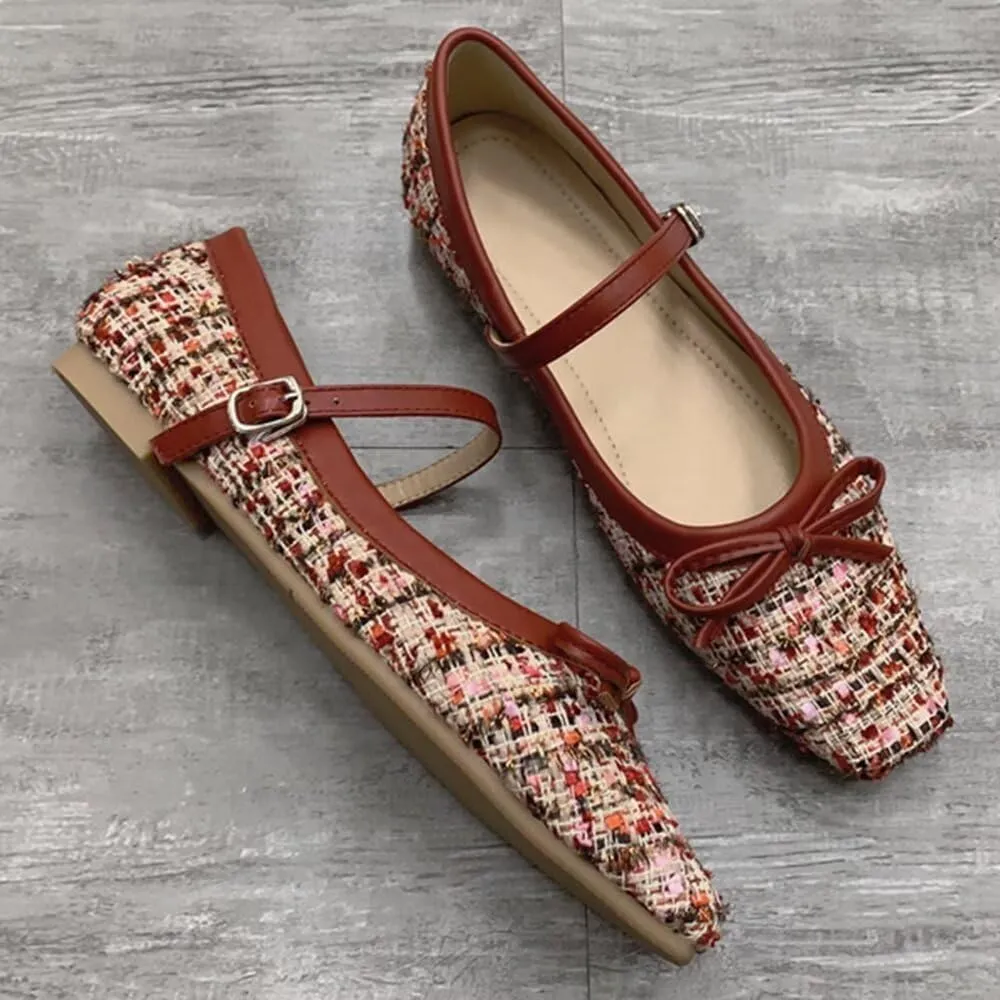 TN TANGNEST Flats for Women Classical Square Toe Mary Jane Flats Soft One Line Strap Flats Slip On Flats