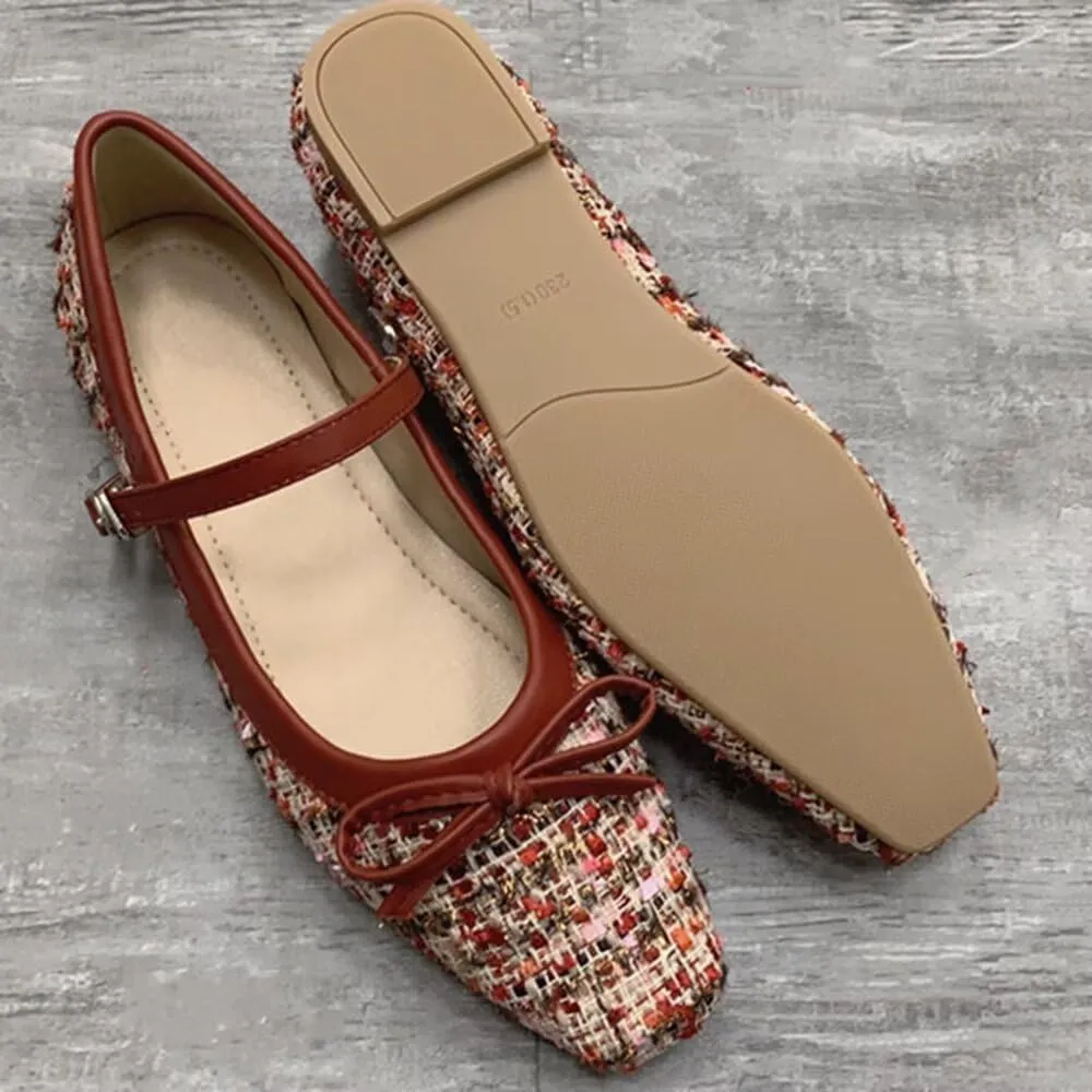 TN TANGNEST Flats for Women Classical Square Toe Mary Jane Flats Soft One Line Strap Flats Slip On Flats