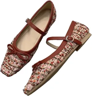 TN TANGNEST Flats for Women Classical Square Toe Mary Jane Flats Soft One Line Strap Flats Slip On Flats