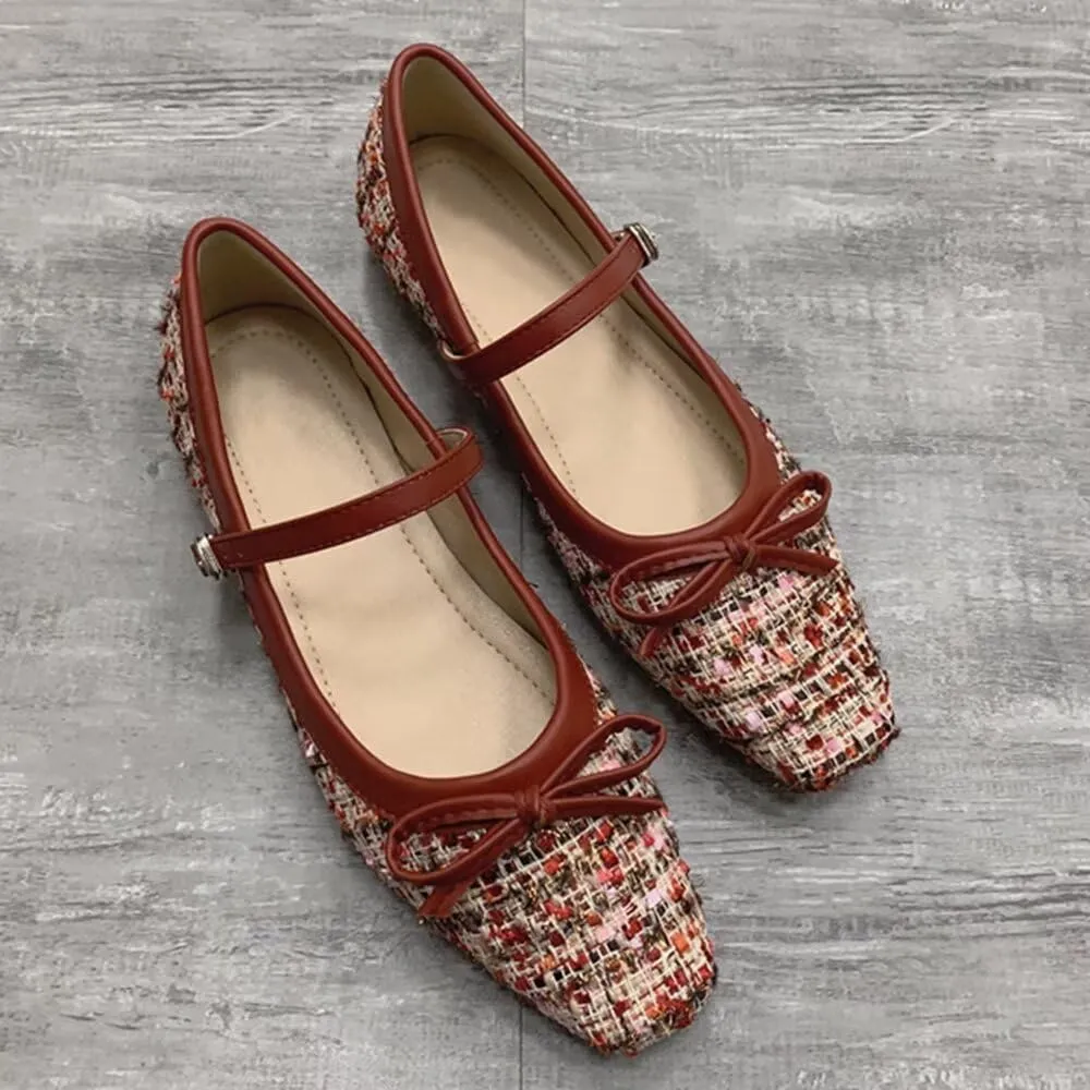 TN TANGNEST Flats for Women Classical Square Toe Mary Jane Flats Soft One Line Strap Flats Slip On Flats