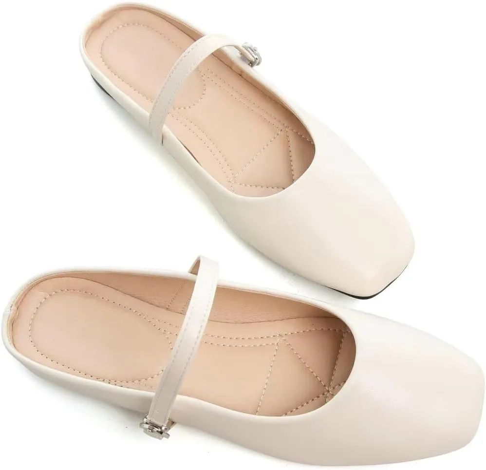 TN TANGNEST Flats for Women Elegant Square Toe Slip On Flats Soft One Line Strap Flats Retro Mary Jane Flat Shoes