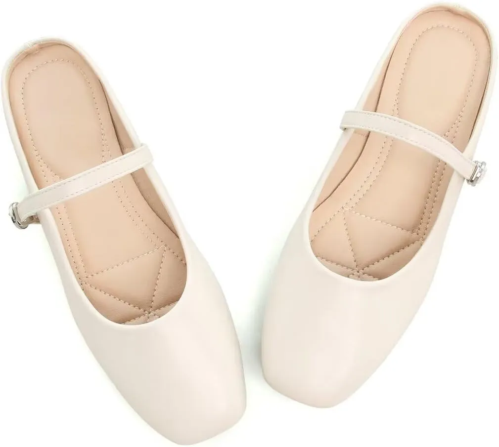 TN TANGNEST Flats for Women Elegant Square Toe Slip On Flats Soft One Line Strap Flats Retro Mary Jane Flat Shoes
