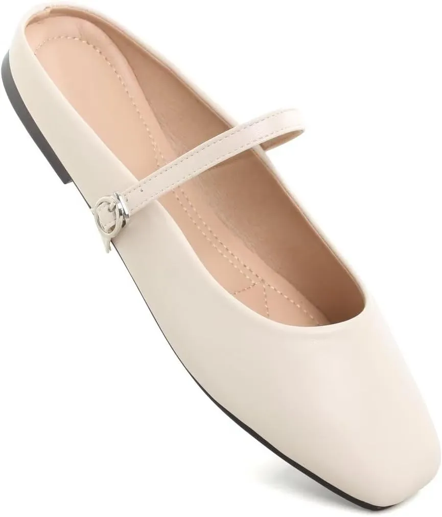 TN TANGNEST Flats for Women Elegant Square Toe Slip On Flats Soft One Line Strap Flats Retro Mary Jane Flat Shoes