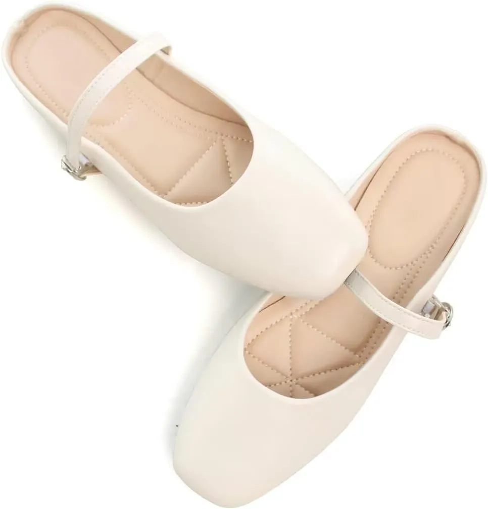 TN TANGNEST Flats for Women Elegant Square Toe Slip On Flats Soft One Line Strap Flats Retro Mary Jane Flat Shoes