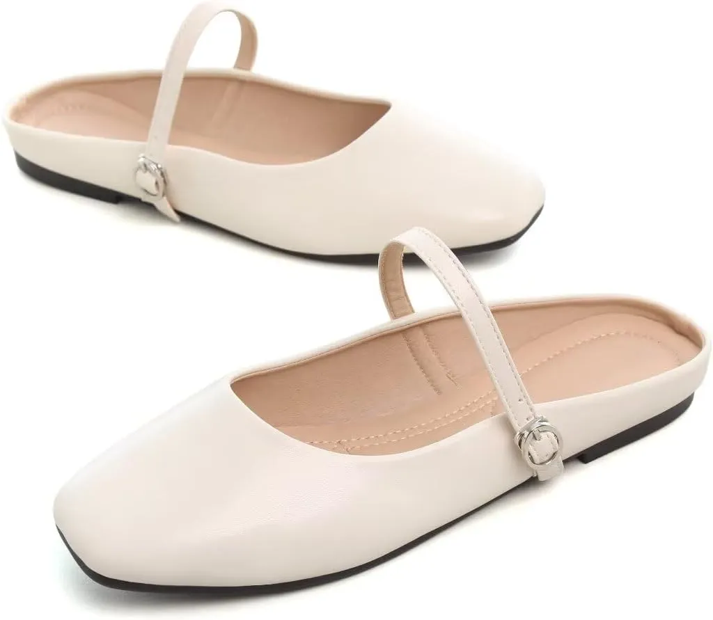 TN TANGNEST Flats for Women Elegant Square Toe Slip On Flats Soft One Line Strap Flats Retro Mary Jane Flat Shoes