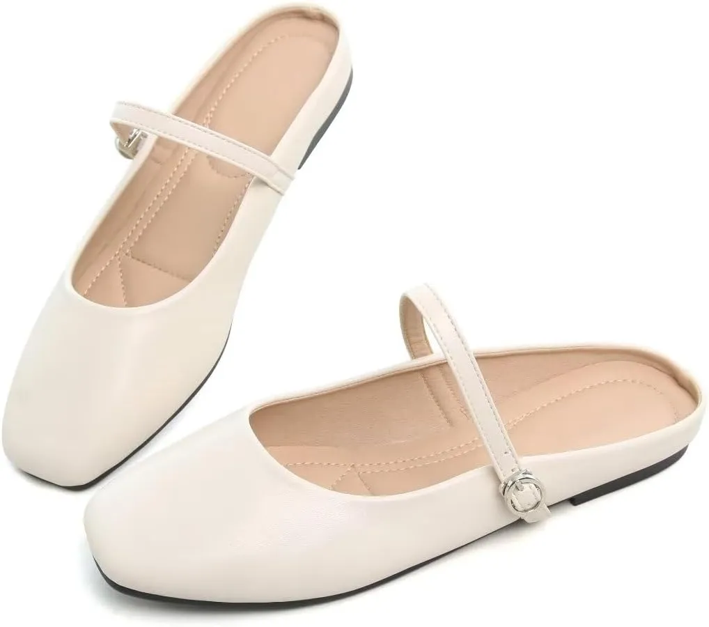 TN TANGNEST Flats for Women Elegant Square Toe Slip On Flats Soft One Line Strap Flats Retro Mary Jane Flat Shoes