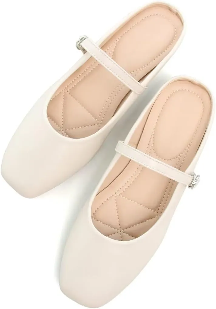 TN TANGNEST Flats for Women Elegant Square Toe Slip On Flats Soft One Line Strap Flats Retro Mary Jane Flat Shoes