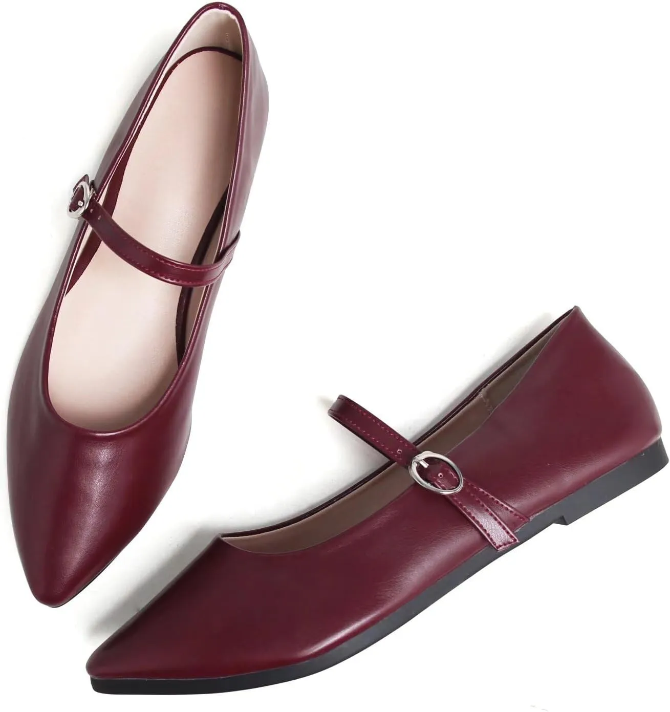 TN TANGNEST Leather Flats for Women Comfortable Pointy Toe Slip On Flats Soft Work Flats Retro Mary Jane Flats