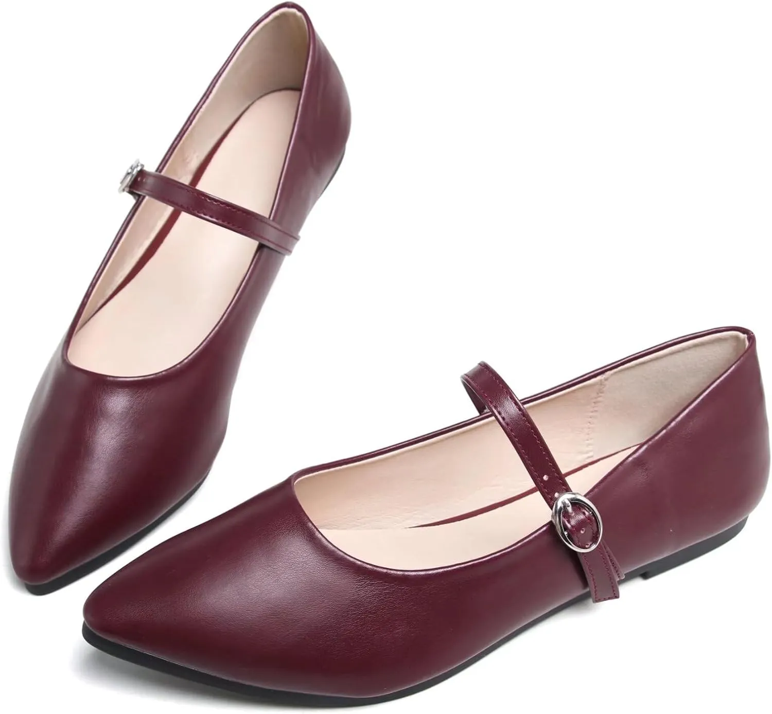 TN TANGNEST Leather Flats for Women Comfortable Pointy Toe Slip On Flats Soft Work Flats Retro Mary Jane Flats