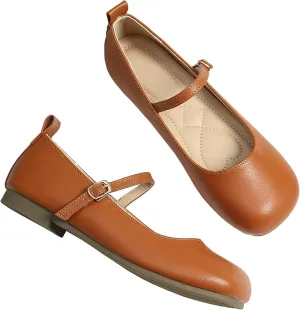 TN TANGNEST Women's Ballet Flats Retro Mary Jane Shoes for Women Cute Square Toe Buckle Dress Flats Soft Work Flats