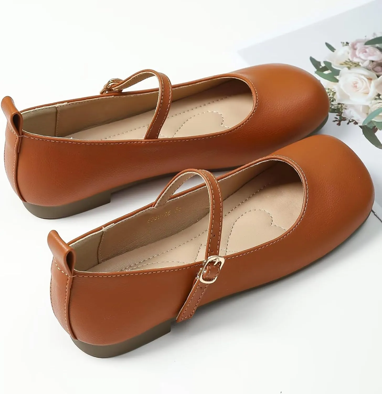 TN TANGNEST Women's Ballet Flats Retro Mary Jane Shoes for Women Cute Square Toe Buckle Dress Flats Soft Work Flats