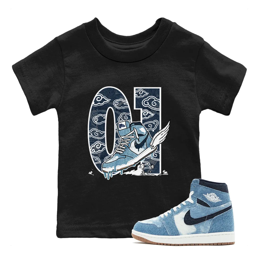 To Clouds Kids Tees The Air 2024 Multi-device compatible Jordan 1 Sneaker Denim Fly SNRT Industrial-grade -