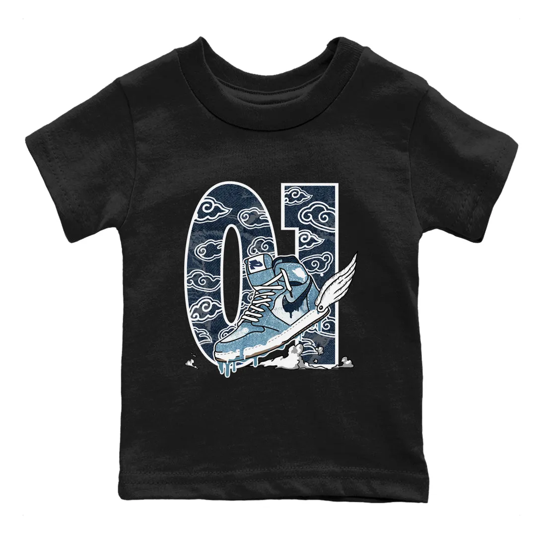 To Clouds Kids Tees The Air 2024 Multi-device compatible Jordan 1 Sneaker Denim Fly SNRT Industrial-grade -