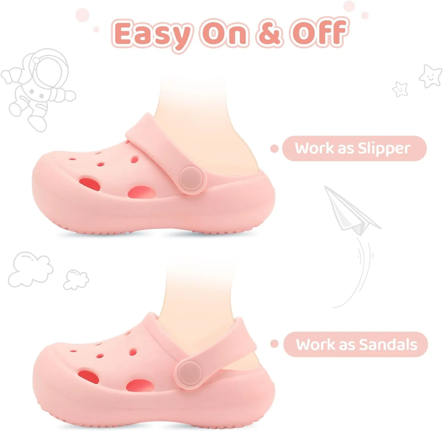 Toddler Classic Clogs Skin-Friendly Comfy Lightweight 丨Boys Girls Slip On Water Shoes
