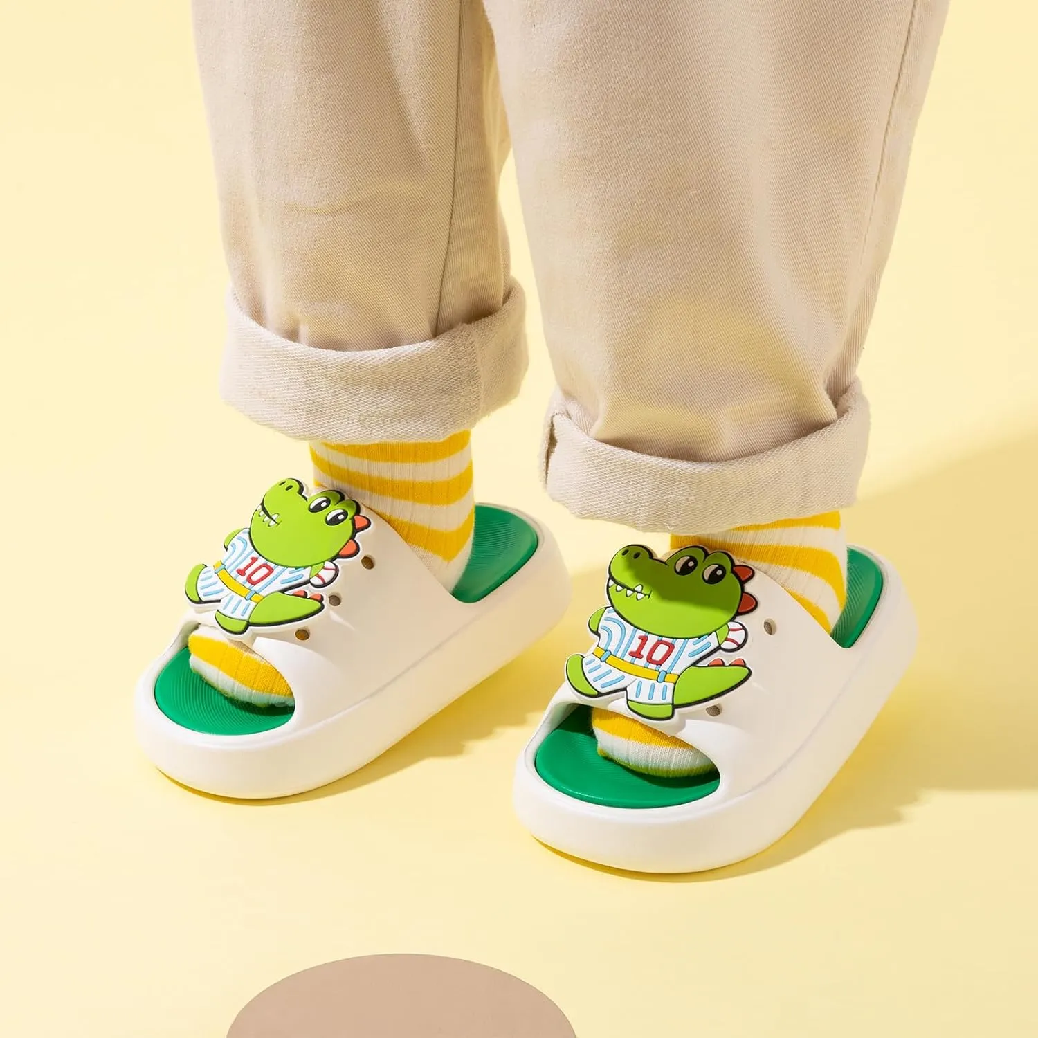 Toddlers Boys & Girls Slides Two-Tone Animals EVA Slip-On Kids Platform Slippers for Indoor Outdoor