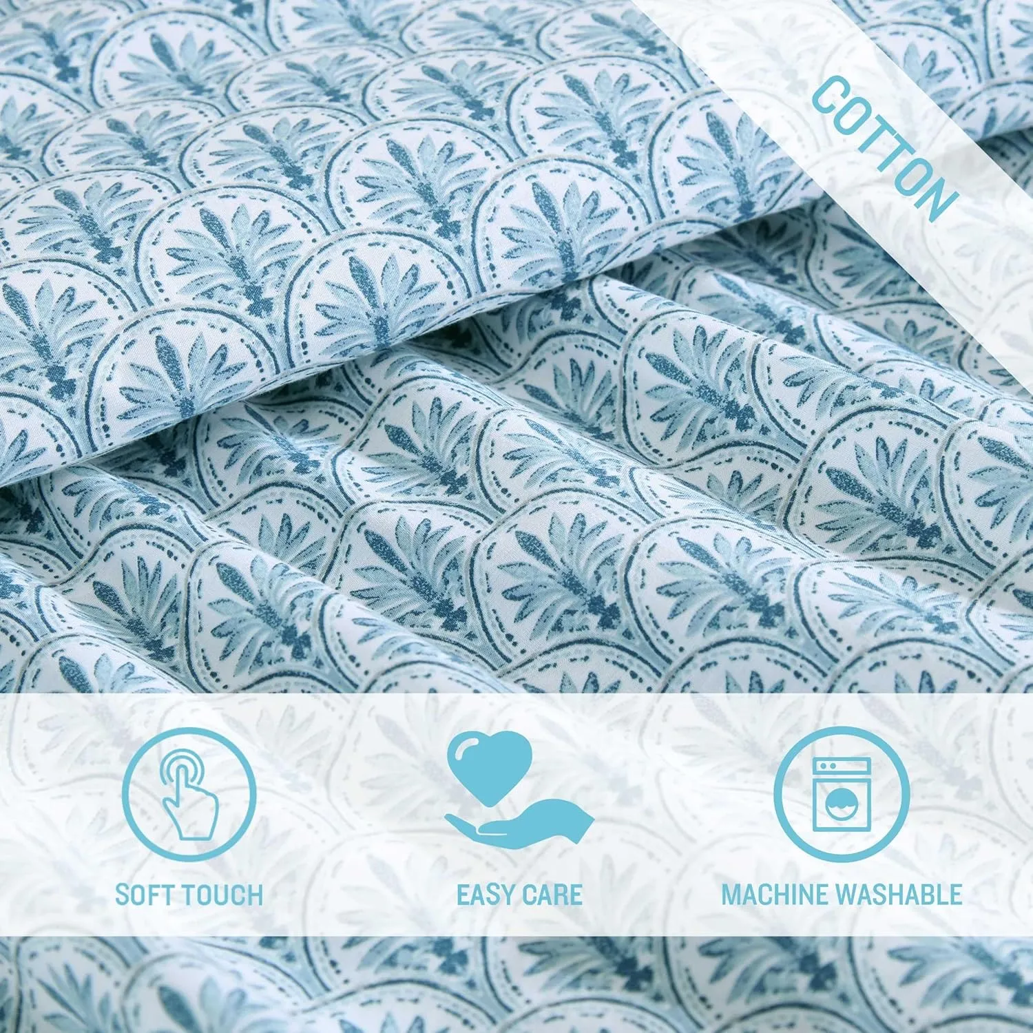 Tommy Bahama - Queen Sheet Set, Super Soft Cotton Percale Bedding with Matching Shams, Tropical Bedding Set, Oeko-Tex Certified (Coastal Batik Blue, Queen)