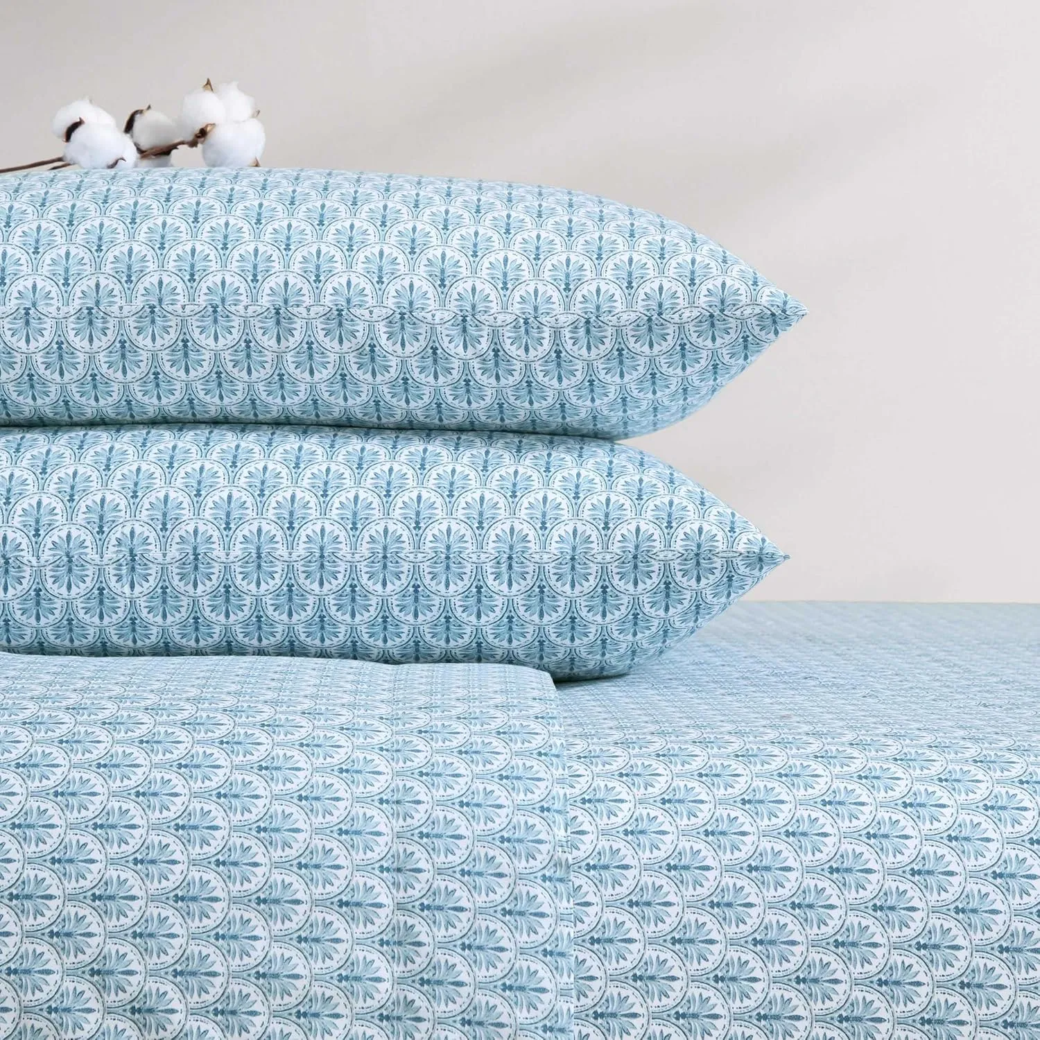 Tommy Bahama - Queen Sheet Set, Super Soft Cotton Percale Bedding with Matching Shams, Tropical Bedding Set, Oeko-Tex Certified (Coastal Batik Blue, Queen)