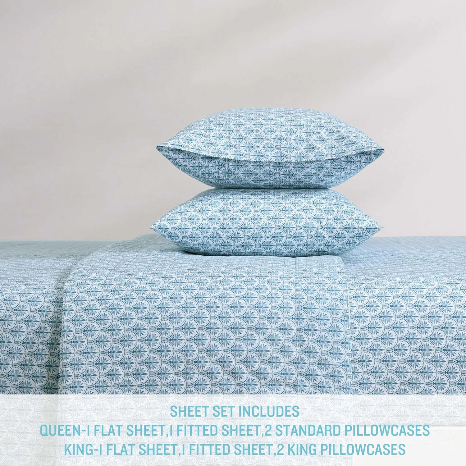Tommy Bahama - Queen Sheet Set, Super Soft Cotton Percale Bedding with Matching Shams, Tropical Bedding Set, Oeko-Tex Certified (Coastal Batik Blue, Queen)