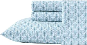 Tommy Bahama - Queen Sheet Set, Super Soft Cotton Percale Bedding with Matching Shams, Tropical Bedding Set, Oeko-Tex Certified (Coastal Batik Blue, Queen)