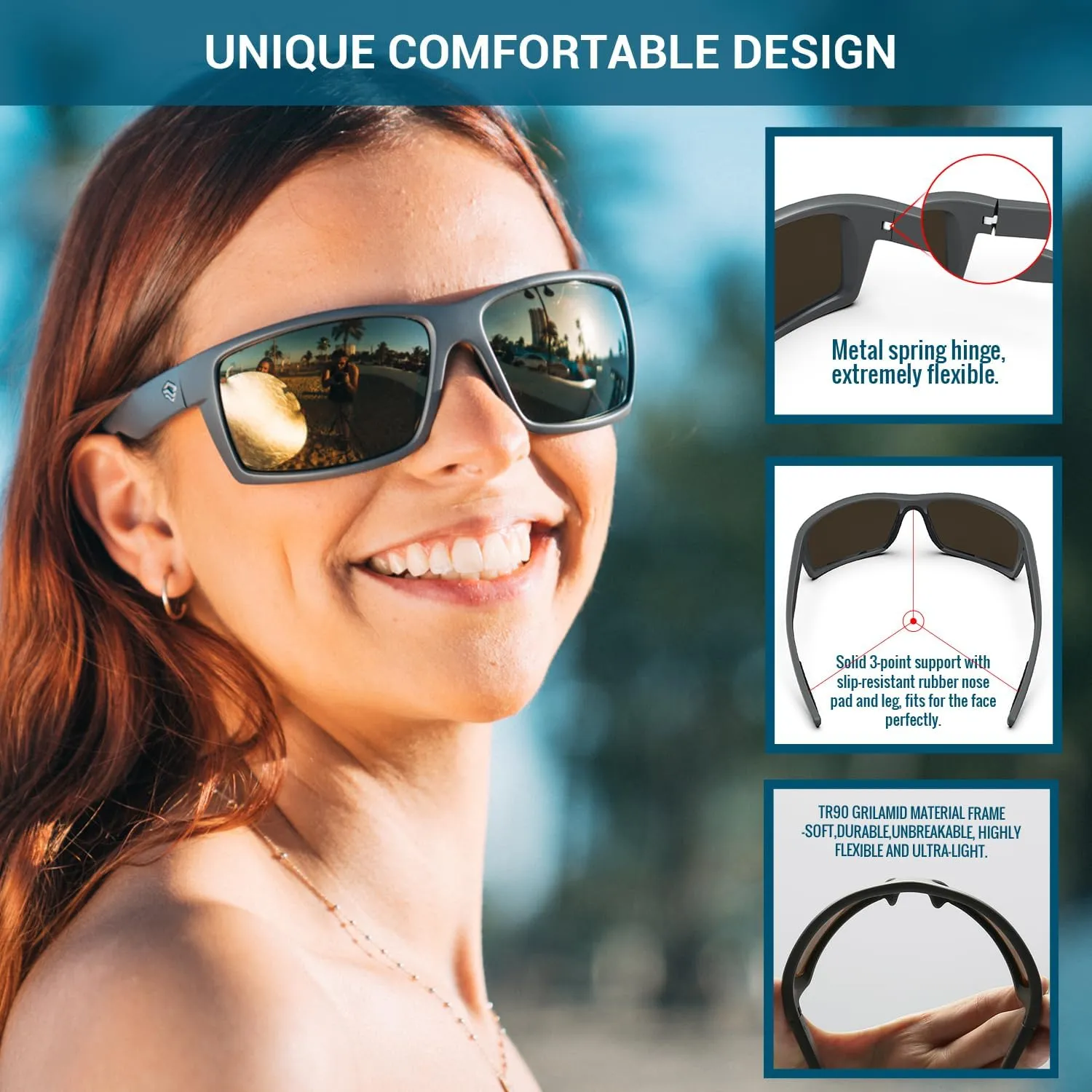 TOREGE Sports Polarized Sunglasses for Men Women Flexible Frame Cycling Running Driving Fishing Mountaineering TR24