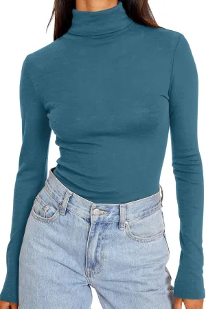 Trendy Queen Women's Turtleneck Long Sleeve Shirts Fall Fashion Basic Thermal Underwear Tops Winter Clothes 2025