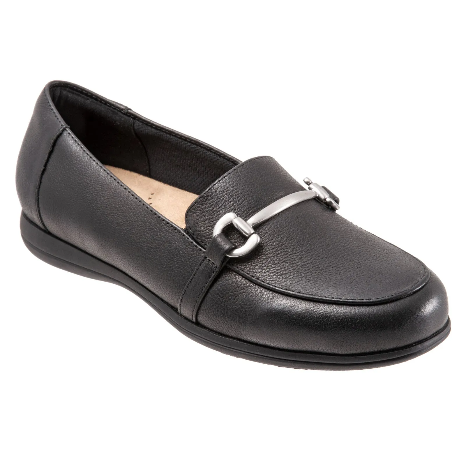 Trotters Donelle T2172-001 Womens Black Wide Leather Loafer Flats Shoes
