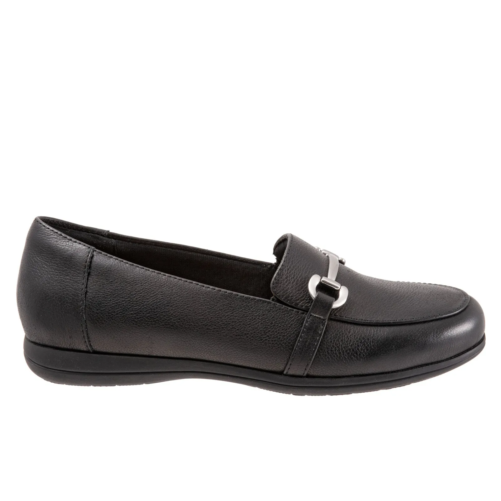Trotters Donelle T2172-001 Womens Black Wide Leather Loafer Flats Shoes