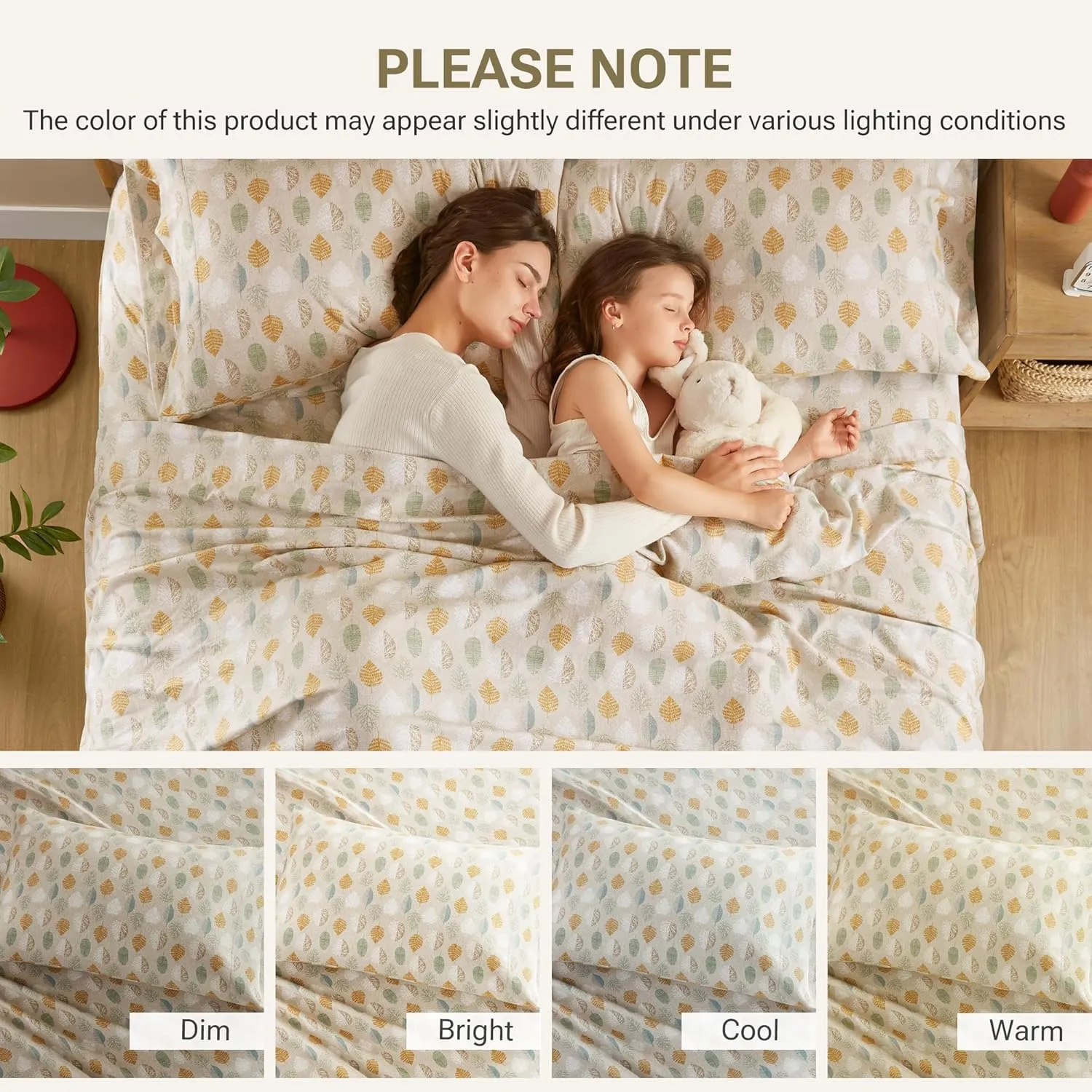 True North by Sleep Philosophy Flannel Sheets Queen Size, Cozy 100% Cotton Flannel Bed Sheets, Ultra Soft Cute Sheet Set, Novelty Print Themed Cold Weather Warm Bedding Set,Multi Leaves 4 Piece