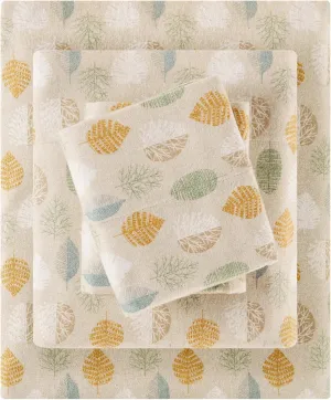 True North by Sleep Philosophy Flannel Sheets Queen Size, Cozy 100% Cotton Flannel Bed Sheets, Ultra Soft Cute Sheet Set, Novelty Print Themed Cold Weather Warm Bedding Set,Multi Leaves 4 Piece