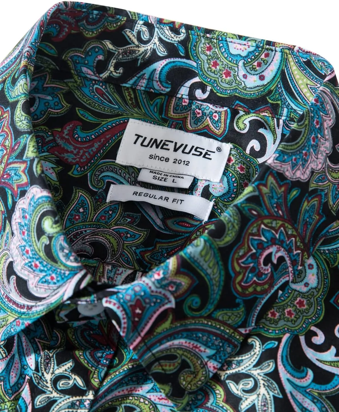 TUNEVUSE Men Floral Dress Shirts Long Sleeve Casual Button Down Flower Printed Shirts 100% Cotton