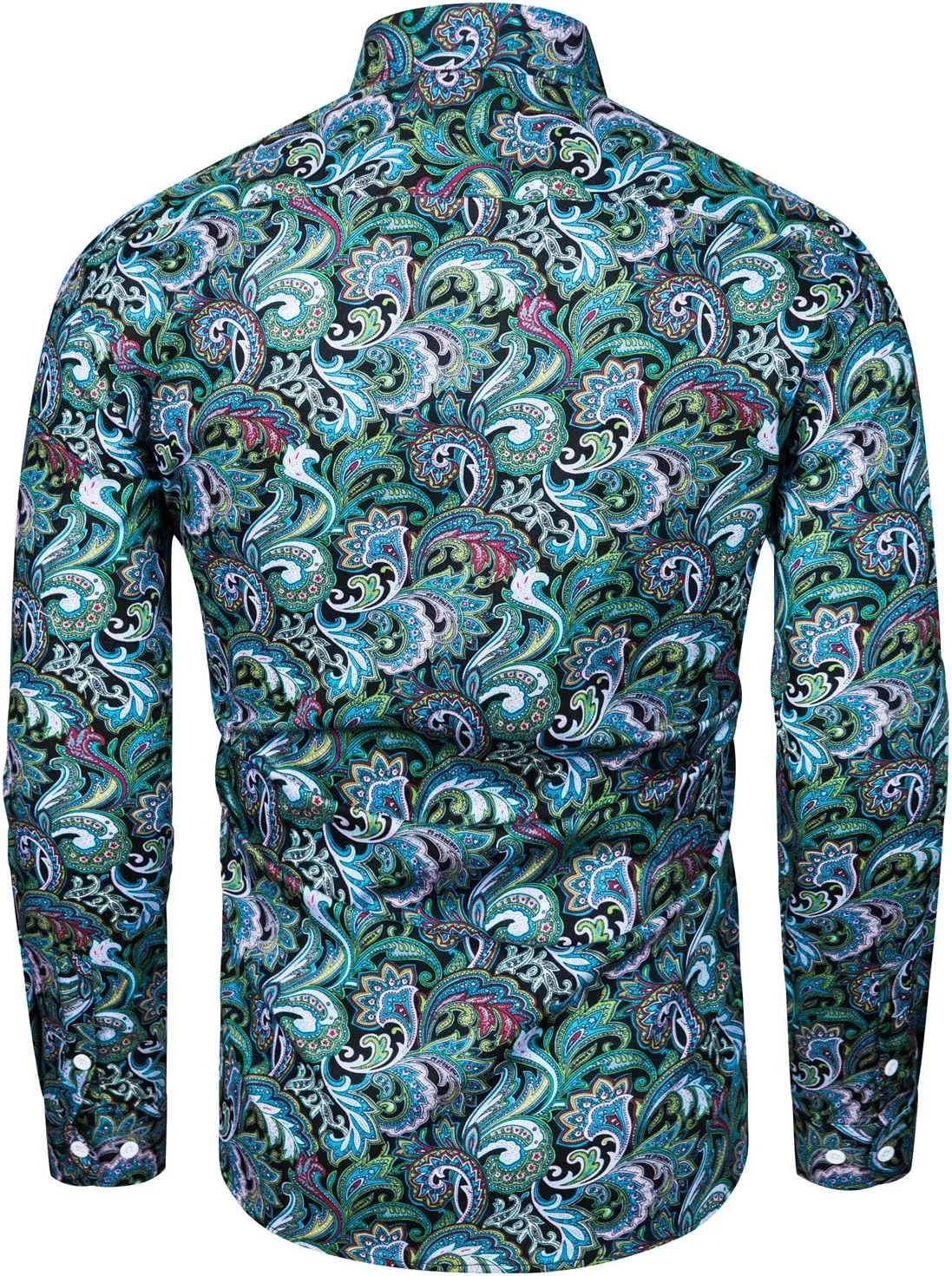 TUNEVUSE Men Floral Dress Shirts Long Sleeve Casual Button Down Flower Printed Shirts 100% Cotton