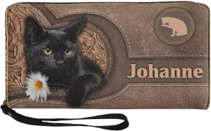 Tuoxiukan Personalized Cat Wallet for Women Customizable Small Womens Wallet PU Leather Long Wristlet Wallets with Zipper Custom Birthday Christmas Gifts for Mom Dad Son Daughter